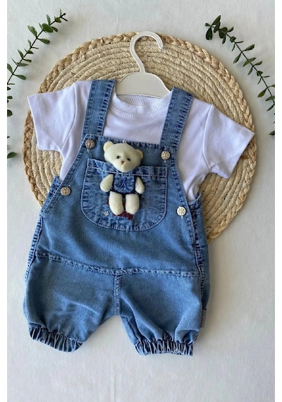 Bilge Trend Bebek Kot Salopet T-shirt İkili Takım Açık Mavi