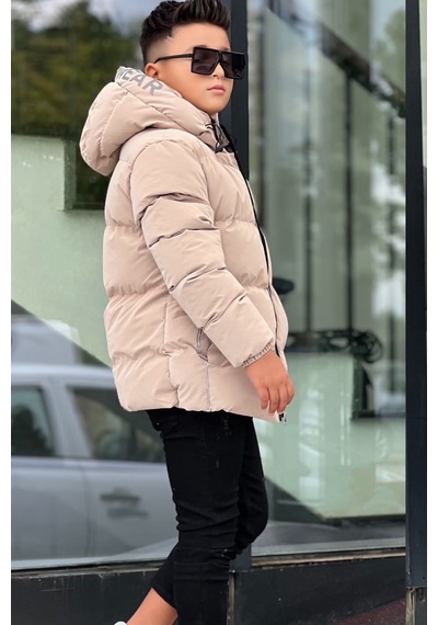 Pina Kids Erkek Çocuk Kapüşonlu Baskılı Reflöktör Detaylı Nova Kumaş Kışlık Şişme Mont Km4017 Bej