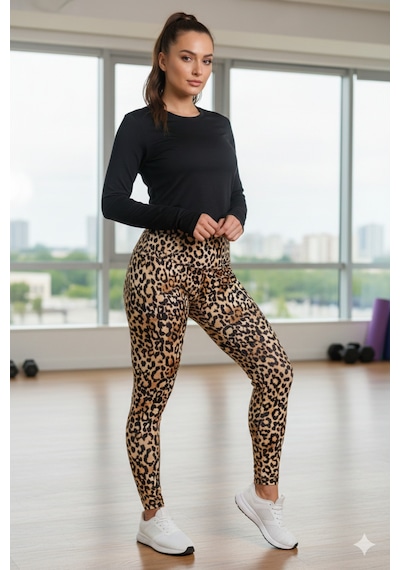 Weest Moda Leopar Desenli Kadın Tayt Esnek Sıpor &günlük Kulanım Fitnıs Taytı Leopar