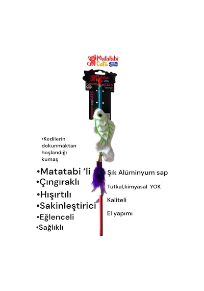 Matatabi Cats Balık Alüminyum Saplı Kedi Oltası Matatabi,çıngırak Ve Özel Hışırtı İçerir.özel Kumaş