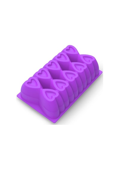 Kalp Desenli Risotto Silikon Baton Kek Kalıbı 26x16 Cm Lila