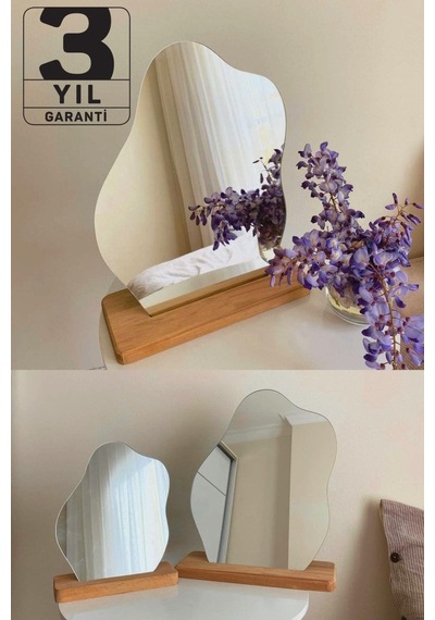 Evcazım 35 Cm X 28 Cm Düzensiz Estetik Makyaj Aynası Çerçevesiz, Dekoratif Masa Üstü Ayna Yatak Oda