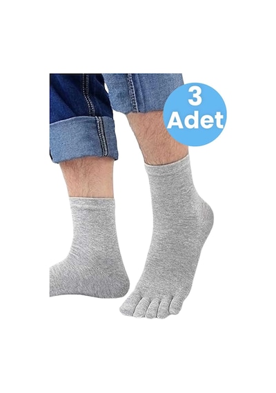 Tezzgelsin Erkek 3'lü Bambu Çorabı Parmak Çorap Gri