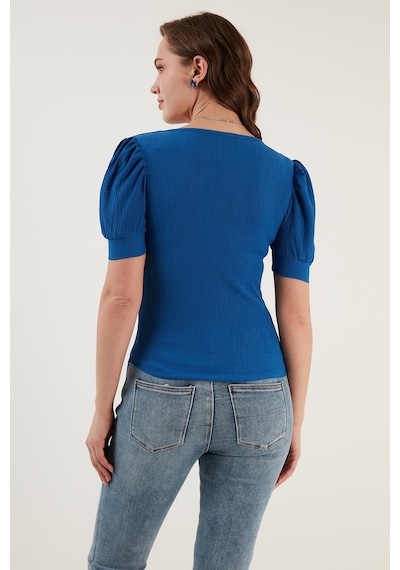 Lela Kol Detaylı Kare Yaka Bayan Bluz 5869002 Saks