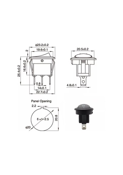 Ic-133 20Mm Yuvarlak Işıksız Anahtar On-Off 2P Siyah 5 Adet