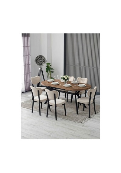 Nova Ahşap Yemek Masası Takımı 6 Adet Elma Sandalye/ 90x170 Cm Yemek Masası Bej Bej Nova Ahşap Yemek Masası Takımı 6 Adet Elma Sandalye/ 90x170 Cm Yemek Masası Bej Bej
