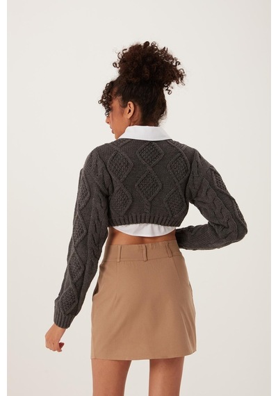 Quhox Kadın Triko Sweatshirt Antrasit