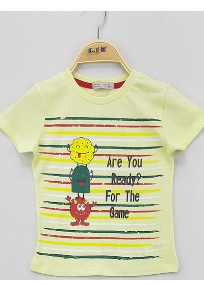 Toontoy Kids Toontoy Erkek Çocuk Baskılı Bisiklet Yaka Kısa Kollu Tişört Sarı
