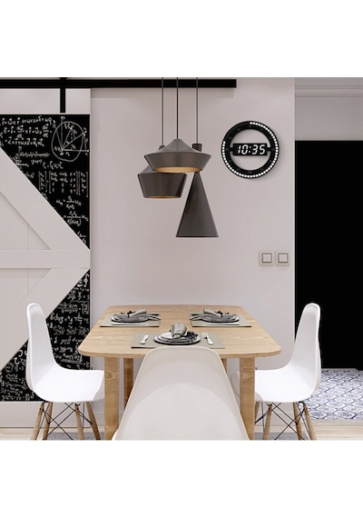 Triline 3D Led Dijital Elektronik Modern Duvar Ve Masa Saati Tari Siyah