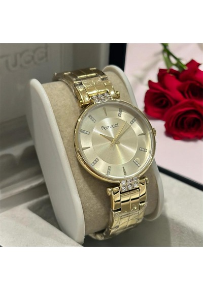 Ferrucci Kararmaz Çelik Kasa&kordon-taşlı Şık Kadın Kol Saati 36 Mm Çap Gold