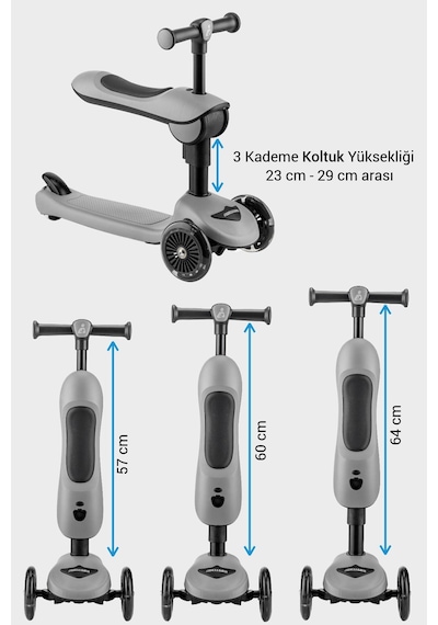Wellgro Easy Go Oturaklı Ve Işıklı Scooter, Gri