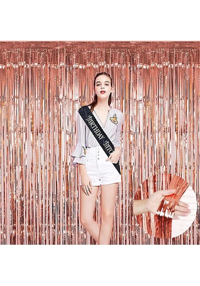 Rose Gold Püsküllü Kapı Perdesi - Parti, Bekarlığa Veda, Doğum Günü 1x2 M +0