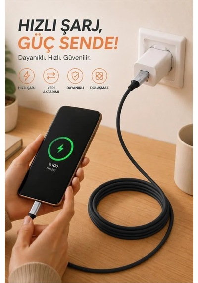 Özel Üretim Mobil Aksesuar Pratik Ekipman Şarj Kablosu Lightning Silikon 3.0a U15 Siyah