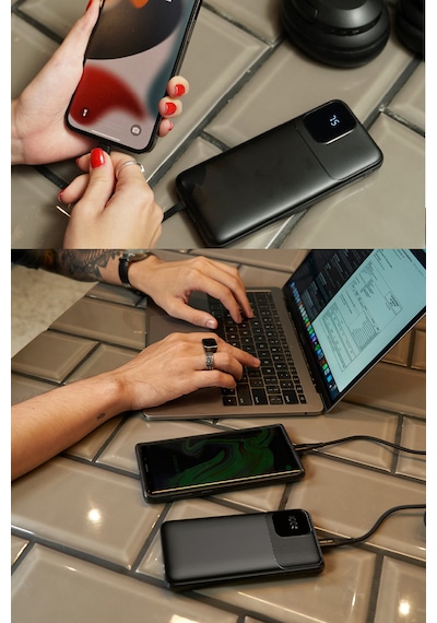 Powerbank 10000 Mah 22,5w Usb-c 2x Usb-a Qc 3.0 Pd Led Ekranlı Hızlı Şarj Siyah