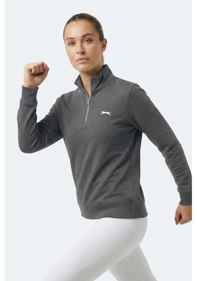 Slazenger Maxıs I Kadın Dik Yaka Fermuarlı Gri Sweatshırt Gri