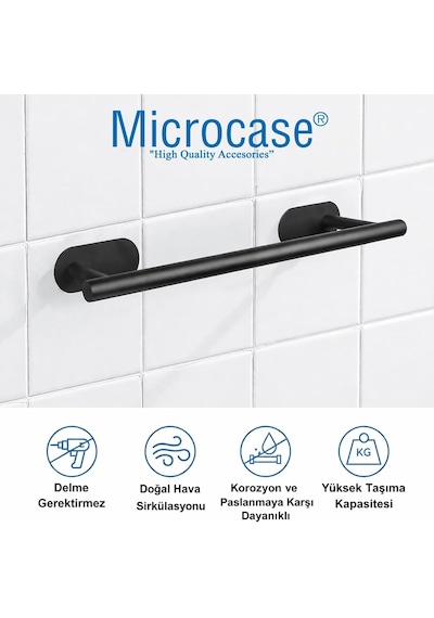 Microcase Kendinden Yapışkanlı Paslanmaz Çelik Havlu Askılığı Al5717 Siyah Diğer