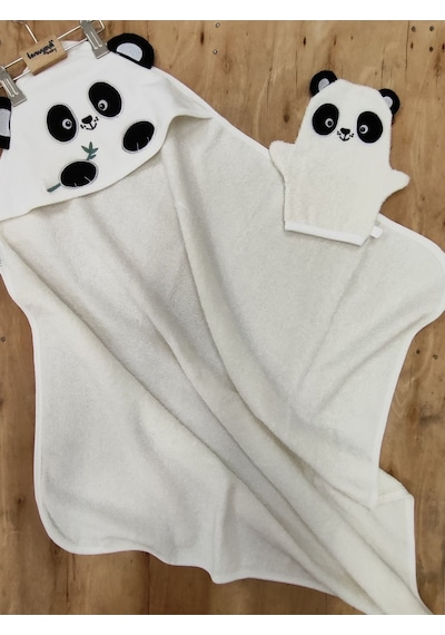 %100 Pamuklu & Başlıklı Bebek Banyo Havlusu - Panda Nakışlı & Keseli Havlu Seti - Yumuşak & Su Emici 0 - 4 Yaş
