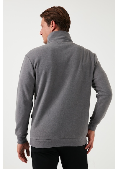 Buratti Pamuklu Regular Fit Yarım Fermuarlı Dik Yaka Erkek Kazak 456112 Gri
