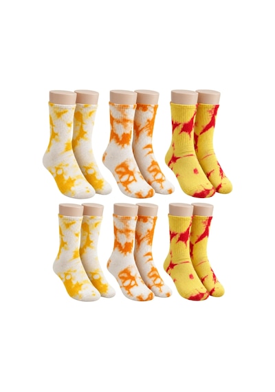 Womanandkids Wak Unisex Batik Desenli Çorap 6'lı Set Pamuklu Renkli Uzun Soket Dikişsiz Nefes Alan Günlük Spor Çorabı Çok  Renkli