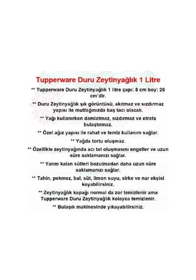 Duru Zeytinyağlık 1 Lt Yağlık Sirkelik Sosluk Hsgl Kırmızı Kırmızı