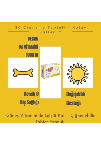 Desun Vitamin D3 1000IU 30 Çiğneme Tableti