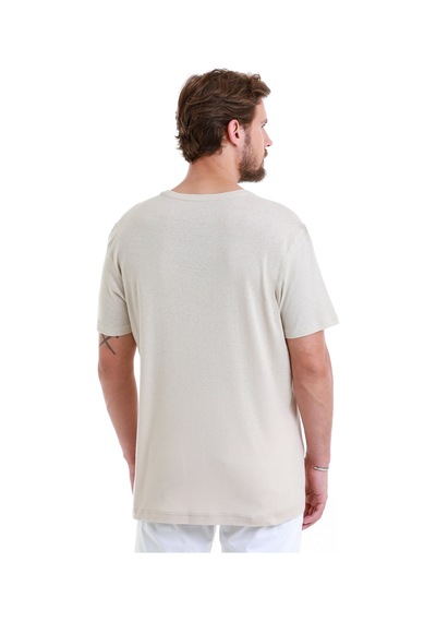 Hatemoğlu Ekru Regular Fit Düz Bisiklet Yaka Keten Tişört 35102024c012 A53 Ekru