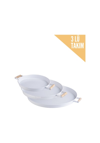 Kitchen Trend Sunum Tepsi Seti 3'lü 45 - 37 - 30 CM Beyaz