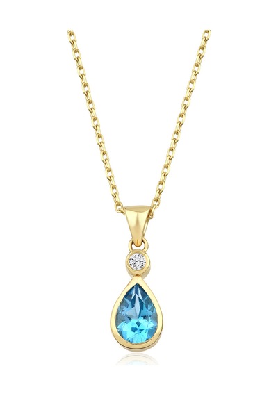 Damla Blue Topaz Tektaş Kolye Sarı
