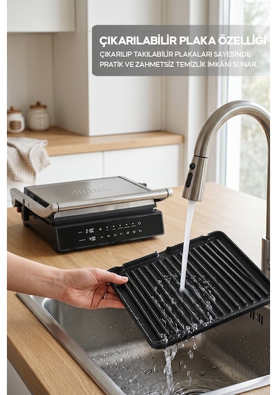 Sinbo SSM-2596 2000 W Dijital Ekranlı Sıcaklık Ve Zaman Göstergeli Döküm Plakalı Izgara Ve Tost Makinesi