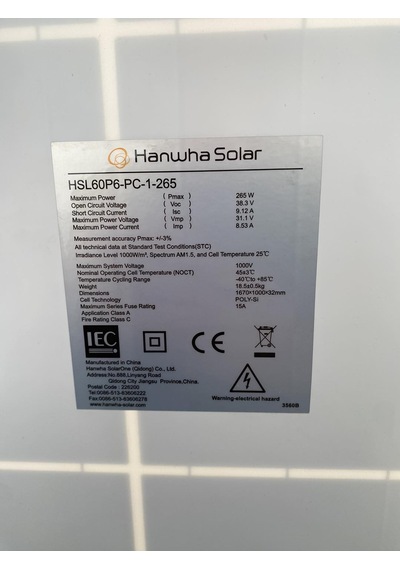 Hanwha Solar Polikristal Güneş Paneli 265w 167x100x3,2cm