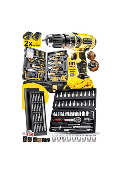 Profesyonel 191 Parça 1/4 Cırcırlı Lokma Anahtar Takımı, Pense, Lokma, Çekiç, Hassas Tornavida Set