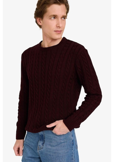 Defacto Standart Fit Bisiklet Yaka Saç Örgülü Triko Kazak G6388ax25cwbr230 Bordo-br230