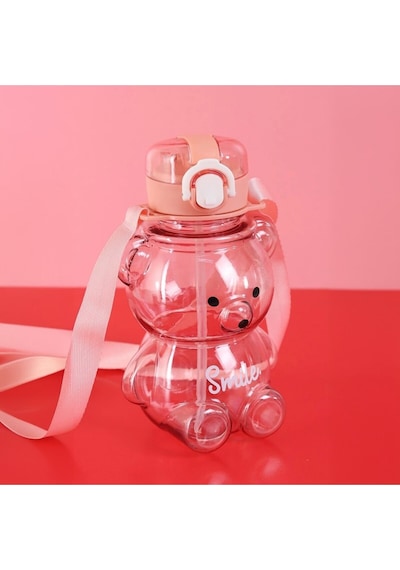 Smile Ayıcık 800ml Su Matarası Su Şişesi Suluk Bpa Içermez Suluk Sticker Hediyeli Pembe Plastik Diğer
