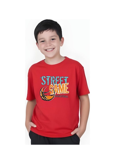 Panios Kids Street Baskılı Erkek Çocuk Yuvarlak Yaka Kısa Kollu T-shirt Kırmızı