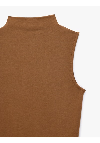 Koton Pamuklu Dik Yaka Slim Fit Kolsuz Body Kahverengi 7wak10056ek Kahve
