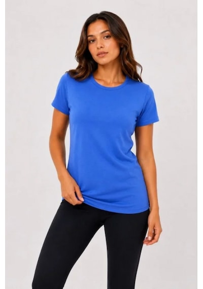 Efnaz Style Basic Tişört Bisiklet Yaka Kısa Kol Günlük Yazlık Slim Fit T-shirt - Mavi