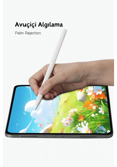 Apple Uyumlu iPad A16 Cip 11 Nesil 2025 Avuç İçi Algılamayan Eğimle Çizim Kalınlığı Değişen Stylus Kalem