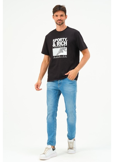 Rich Erkek Oversize Pamuk Tişört T-shirt SIYAH