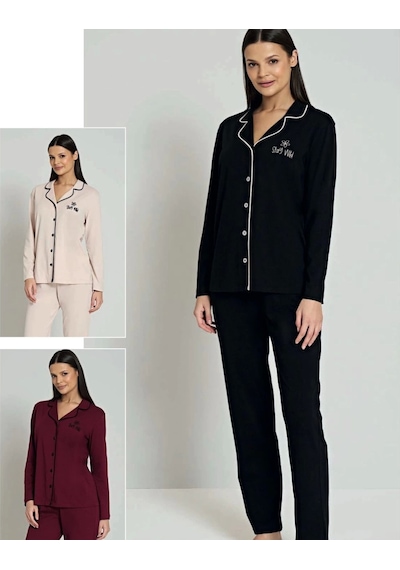 Nivemes Home Nivemeshome 1804 Pijadore Bayan Pijama Takımı Siyah Siyah