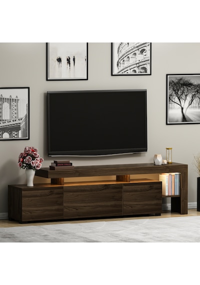 Beliz Modern LED Işıklı 3 Kapaklı, Raflı TV Sehpası – 192 cm, Ceviz Beliz Modern LED Işıklı 3 Kapaklı, Raflı TV Sehpası – 192 cm, Ceviz