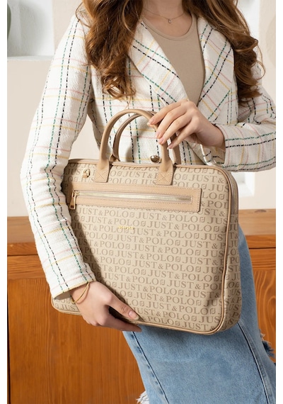 Just Polo Orijinal Ayarlanabilir Askılı Lüks Laptop & Evrak Çantası Shopper Ebat 30 X 40 Cm Vizon