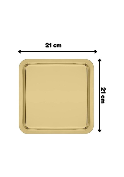 Paslanmaz Çelik Sunum Tepsisi, Gold, 21x21 Cm, Çay Kahve Pasta Tatlı Servisi, 2 Adet Çok Renkli