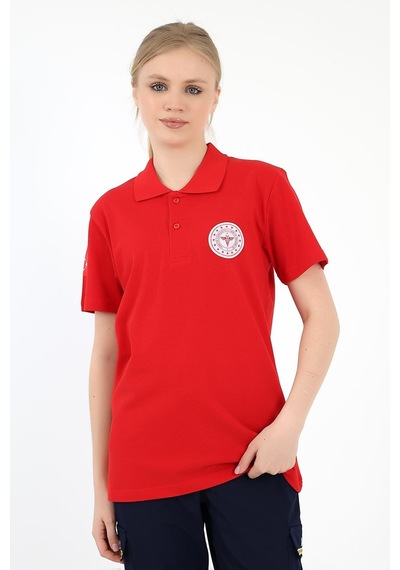 Acil Sağlık Yakalı Tshirt Kısa Kol - Kırmızı-12769 Kırmızı