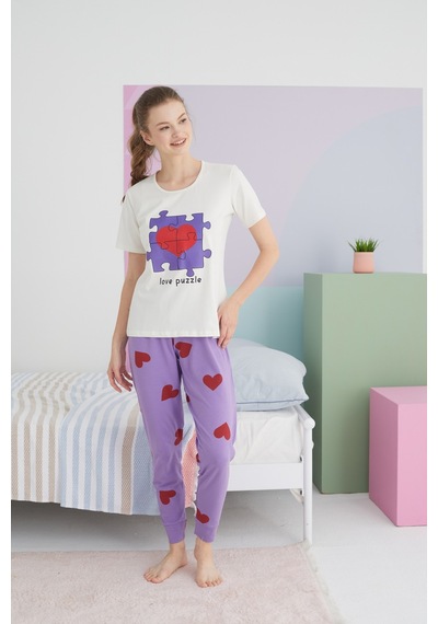 Siyah İnci Pamuklu Örme Pijama Takım 24117036 Çok Renkli