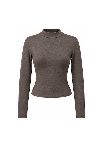 Mixray 2243 Kadın Yarım Balıkçı Yaka Uzun Kollu Slim Fit Bluz Kahve