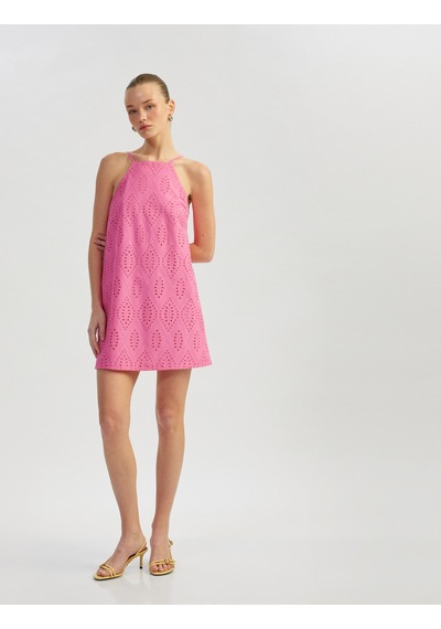 Koton Pamuklu A Kesim Mini Halter Yaka İnce Askılı Fisto Elbise Pembe 5sak80105pw Gül