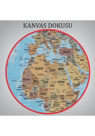 Dünya Haritası Türkçe Kanvas Tablo Ayrıntılı Dekoratif-okyanuslu 2182