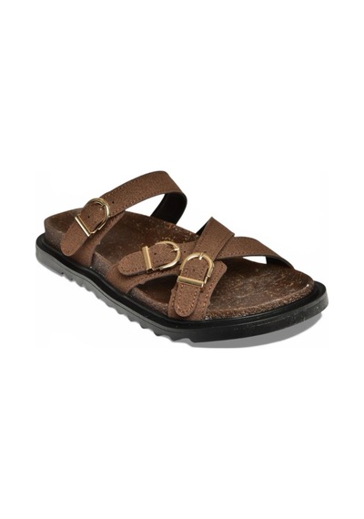 Fox Shoes Y250502502 Kahverengi Süet Tokalı Kadın Terlik Kahverengi