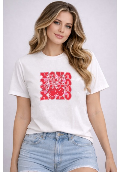 Herkesemoda Baskı Detaylı Basic T-shirt Beyaz