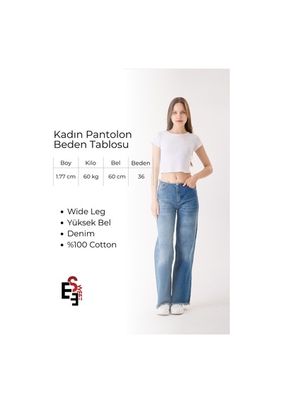 Eseclass Modern Kesim Yüksek Bel Püskül Detaylı Jean Pantolon Lacivert Lacivert